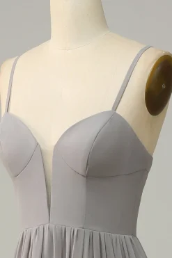 Prata A Line Cintas de Espaguete Vestido de Dama de Honor