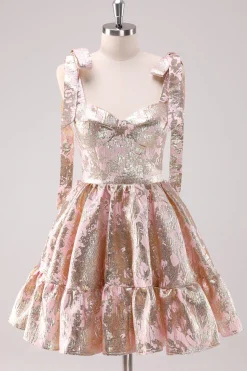 Prata Ajustável Correias A-Line Short Metallic Homecoming Dress com Folhos