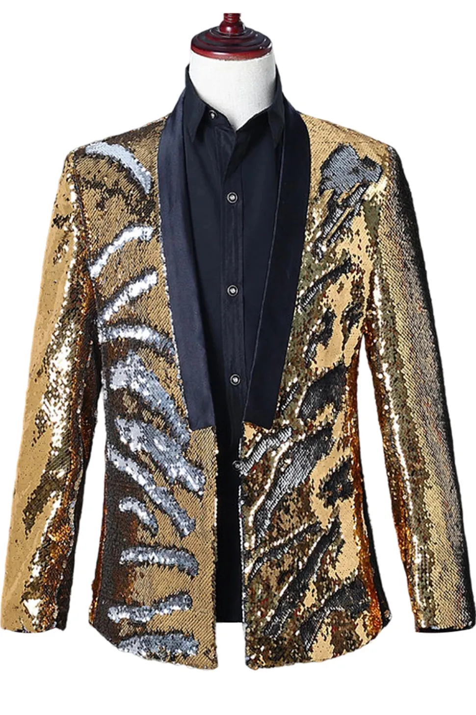 Prata Brilhante e Xale Dourado Lapela Masculino Prom Blazer com Sequins