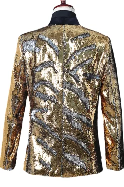 Prata Brilhante e Xale Dourado Lapela Masculino Prom Blazer com Sequins