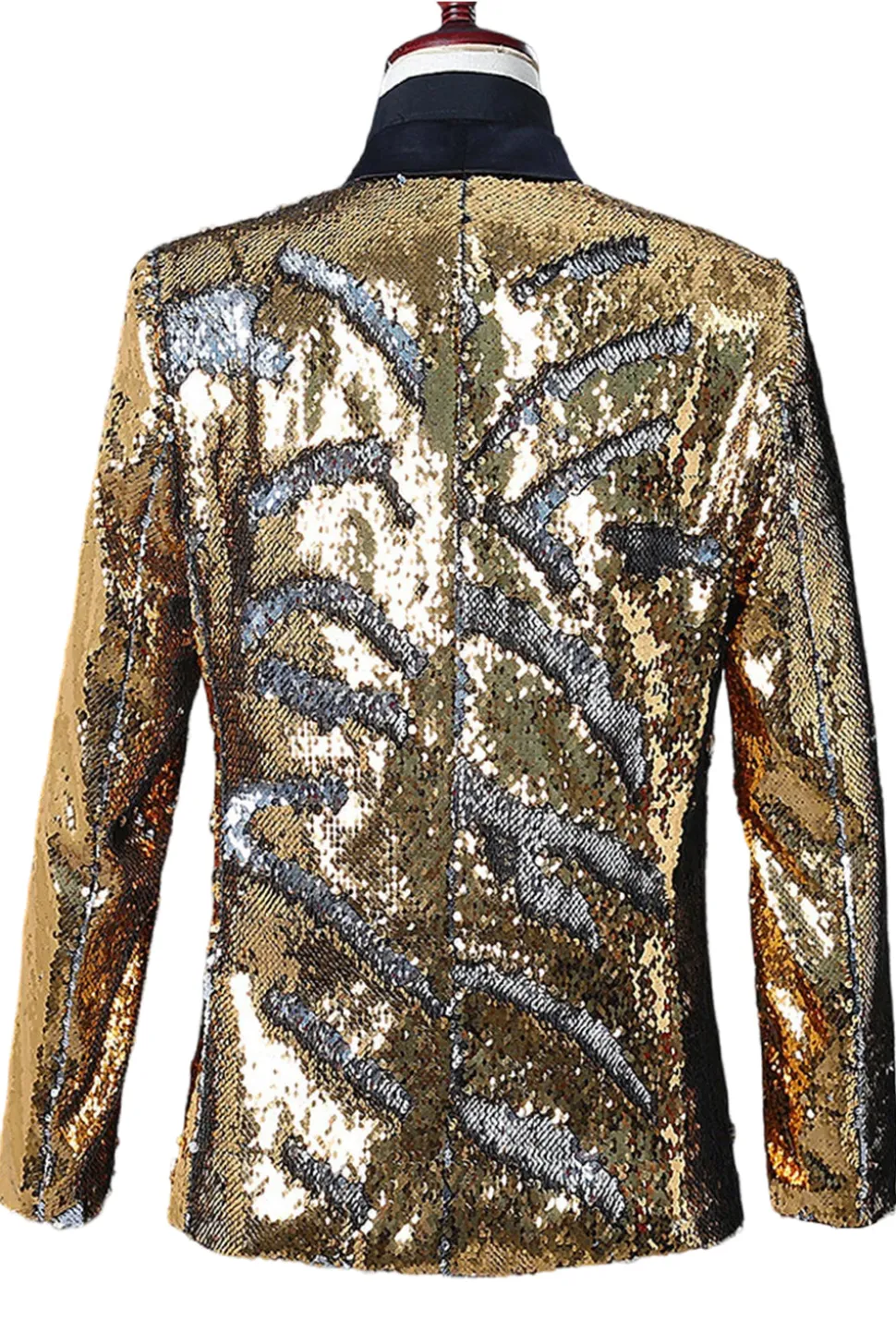 Prata Brilhante e Xale Dourado Lapela Masculino Prom Blazer com Sequins