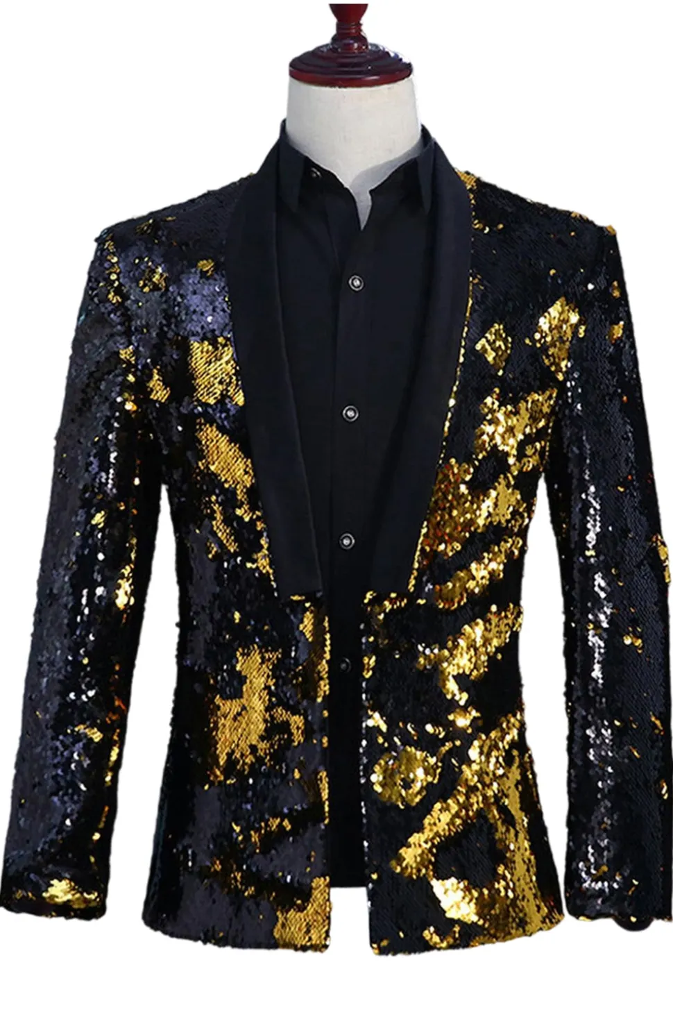 Prata Brilhante e Xale Dourado Lapela Masculino Prom Blazer com Sequins