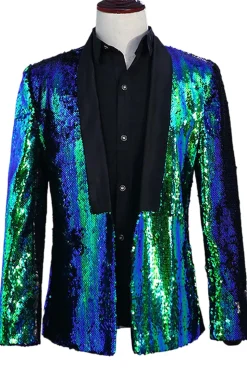 Prata Brilhante e Xale Dourado Lapela Masculino Prom Blazer com Sequins