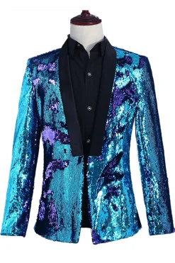 Prata Brilhante e Xale Dourado Lapela Masculino Prom Blazer com Sequins