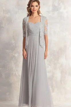 Prata Chiffon Lace Appliques Ruched 2-piece Pescoço Quadrado Uma Linha Mãe do Vestido da Noiva