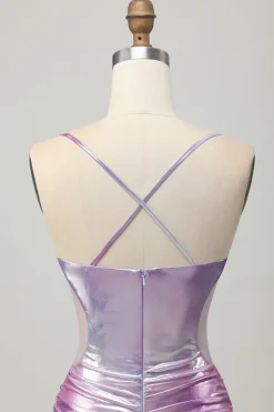 Prata roxo bodycon babado V pescoço Homecoming Dress
