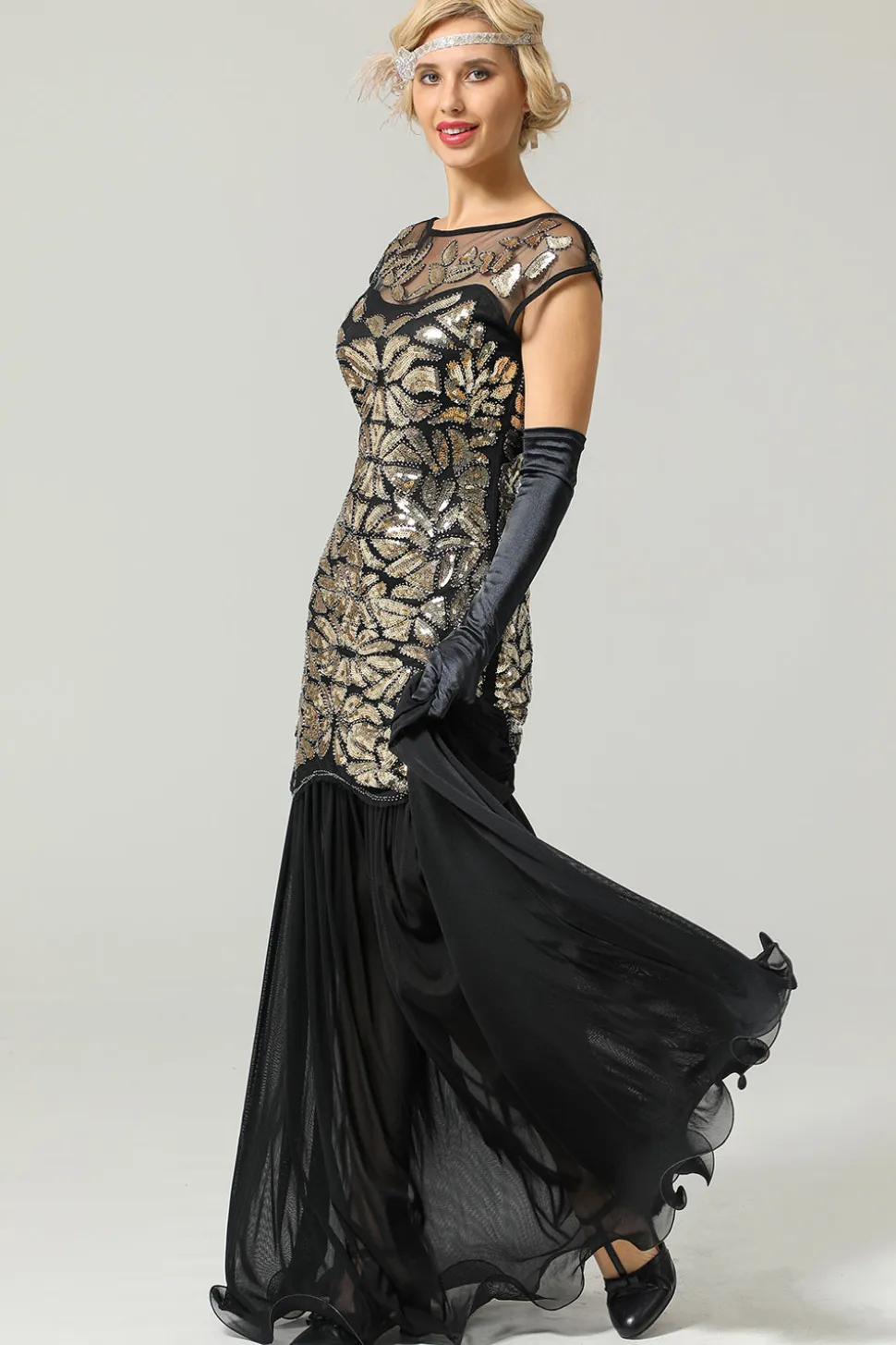 Prata 1920s Vestido Retro