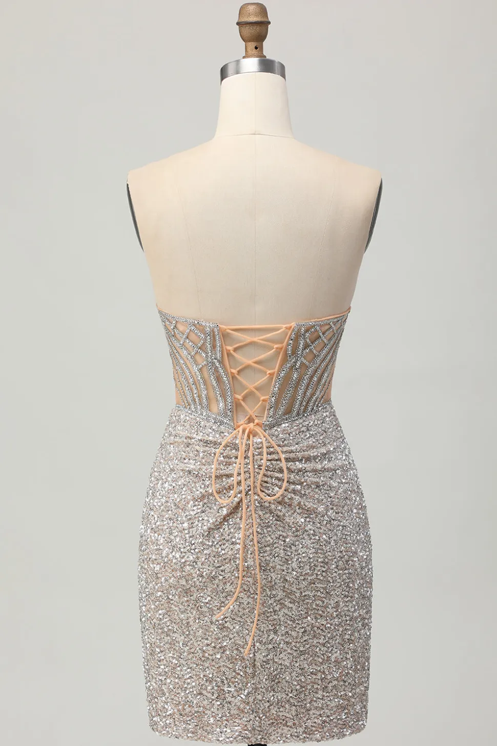 Prata Strapless Bodycon Sequins Homecoming Vestido com Fenda