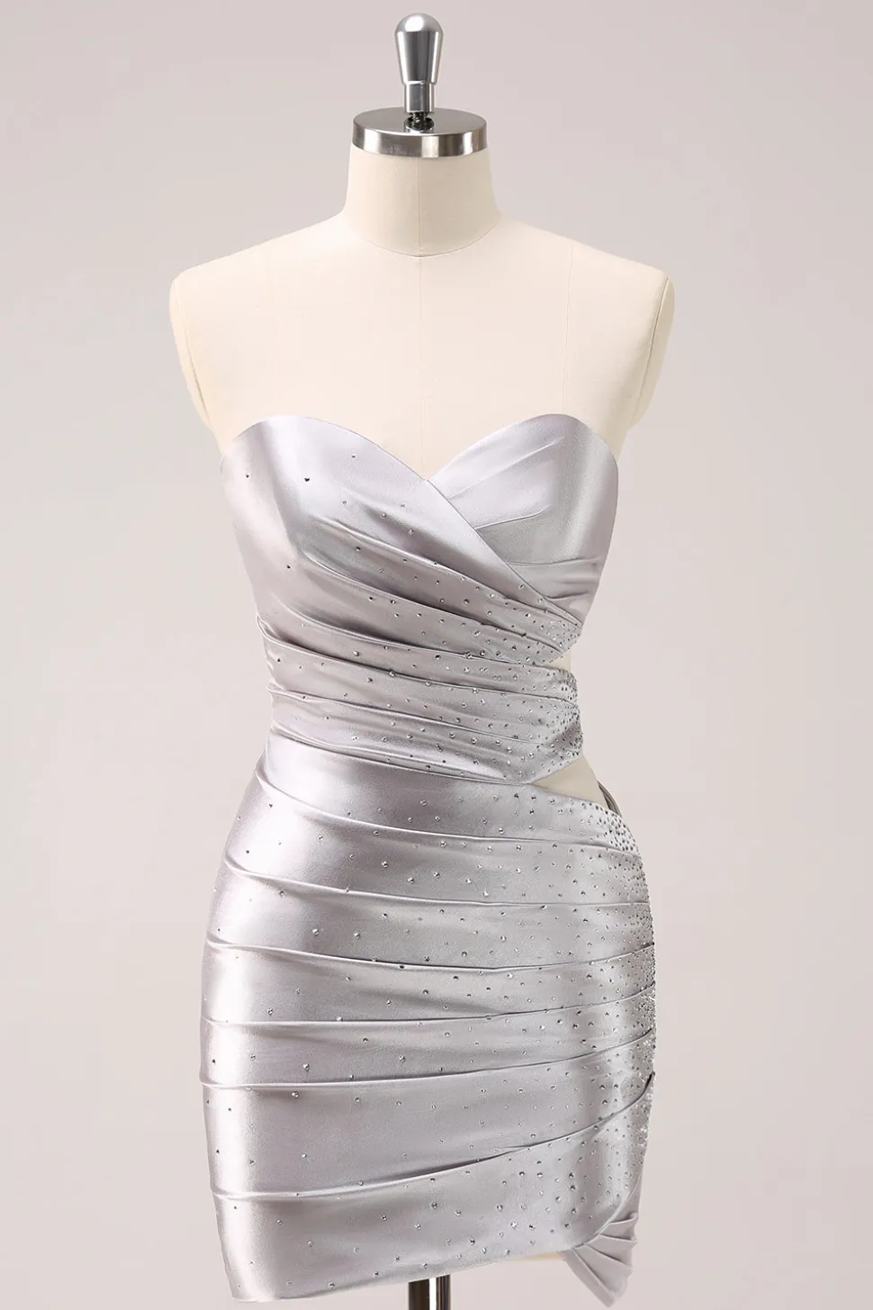 Prata Strapless Hollow out plissado apertado Homecoming Dress com frisos