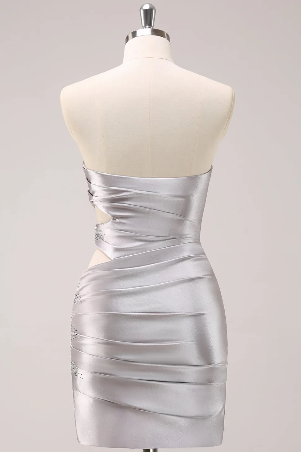 Prata Strapless Hollow out plissado apertado Homecoming Dress com frisos