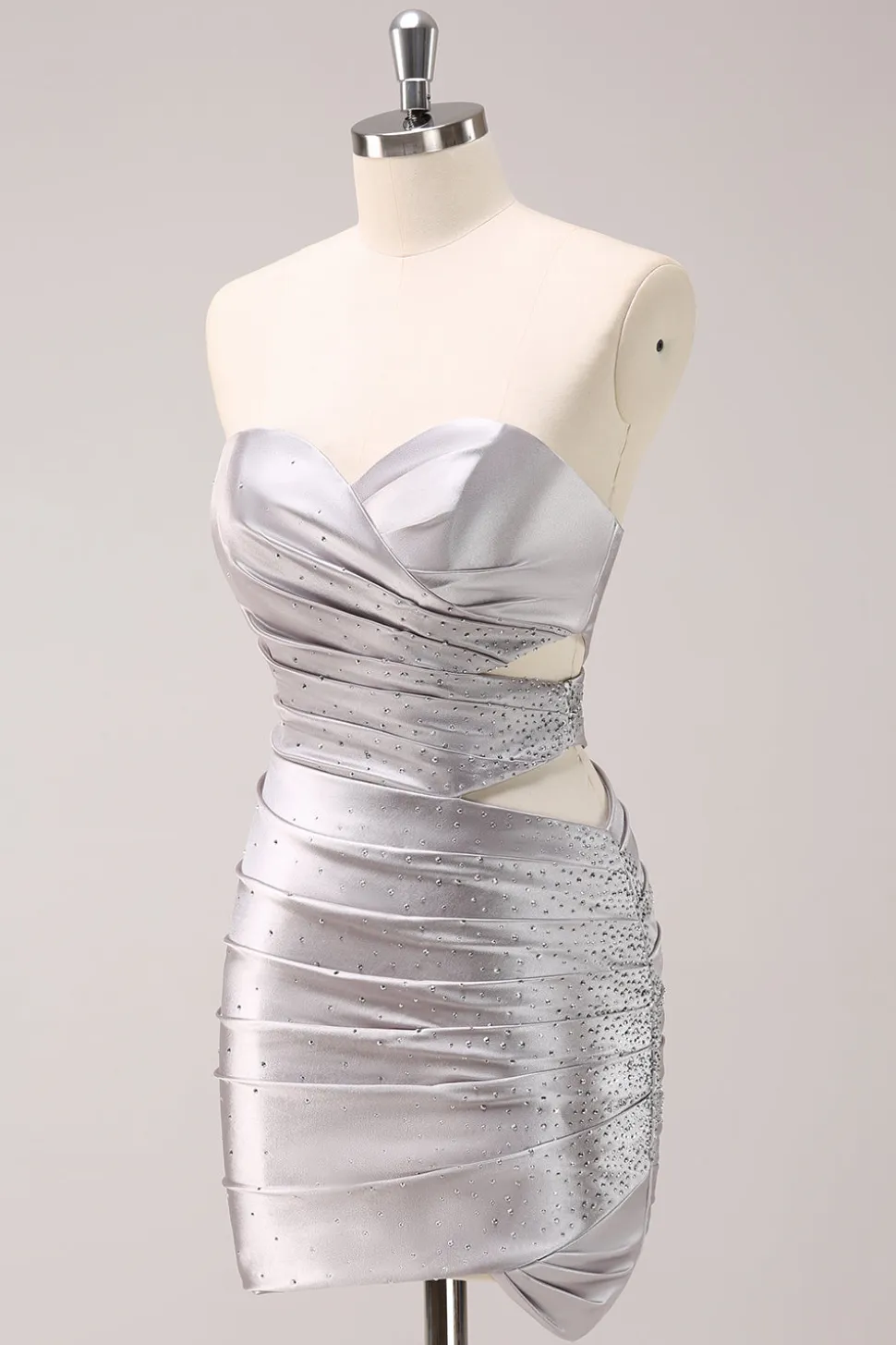 Prata Strapless Hollow out plissado apertado Homecoming Dress com frisos