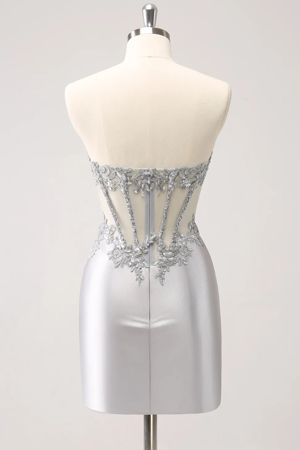 Prata Strapless Sequins Corset Apertado Homecoming Dress