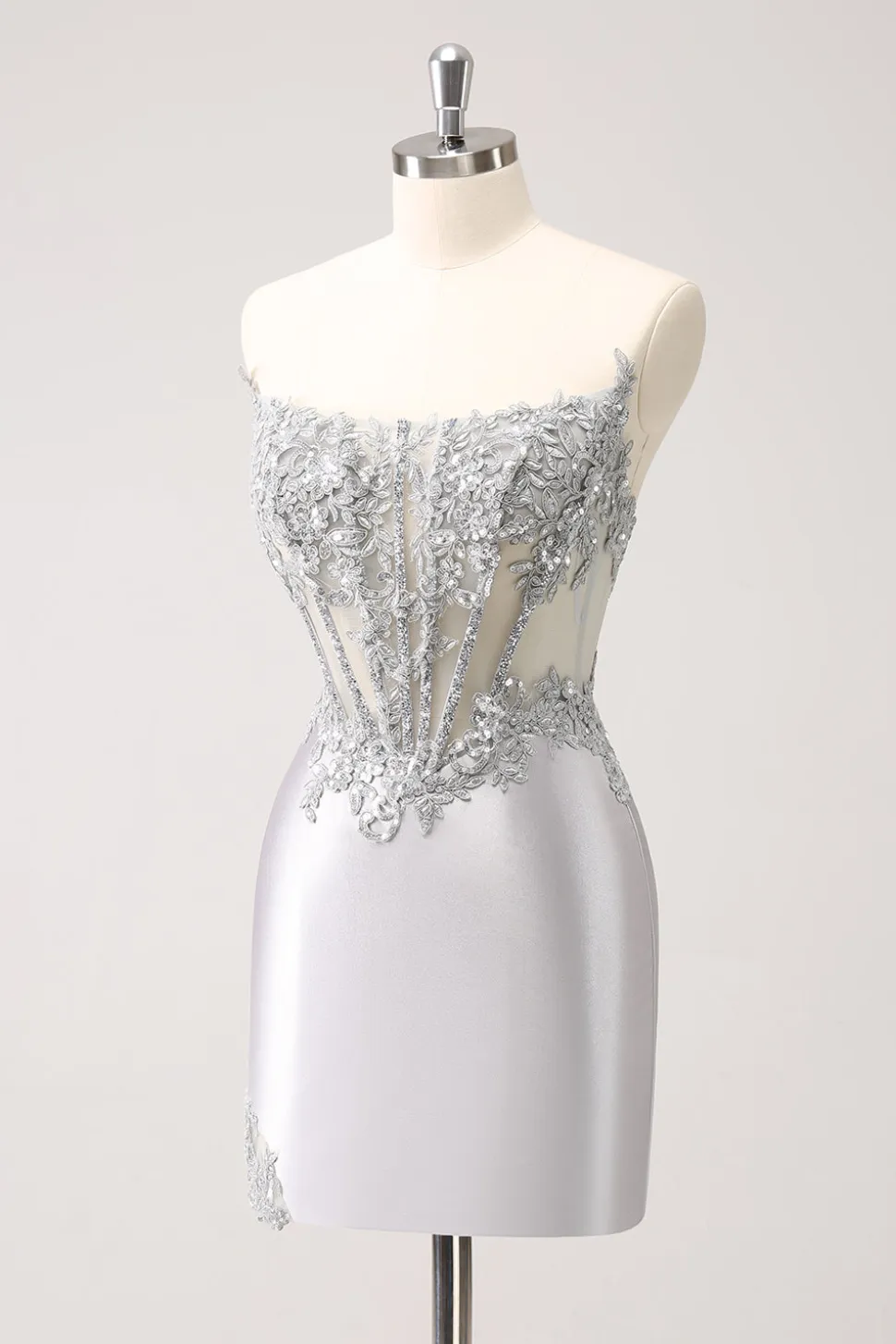 Prata Strapless Sequins Corset Apertado Homecoming Dress