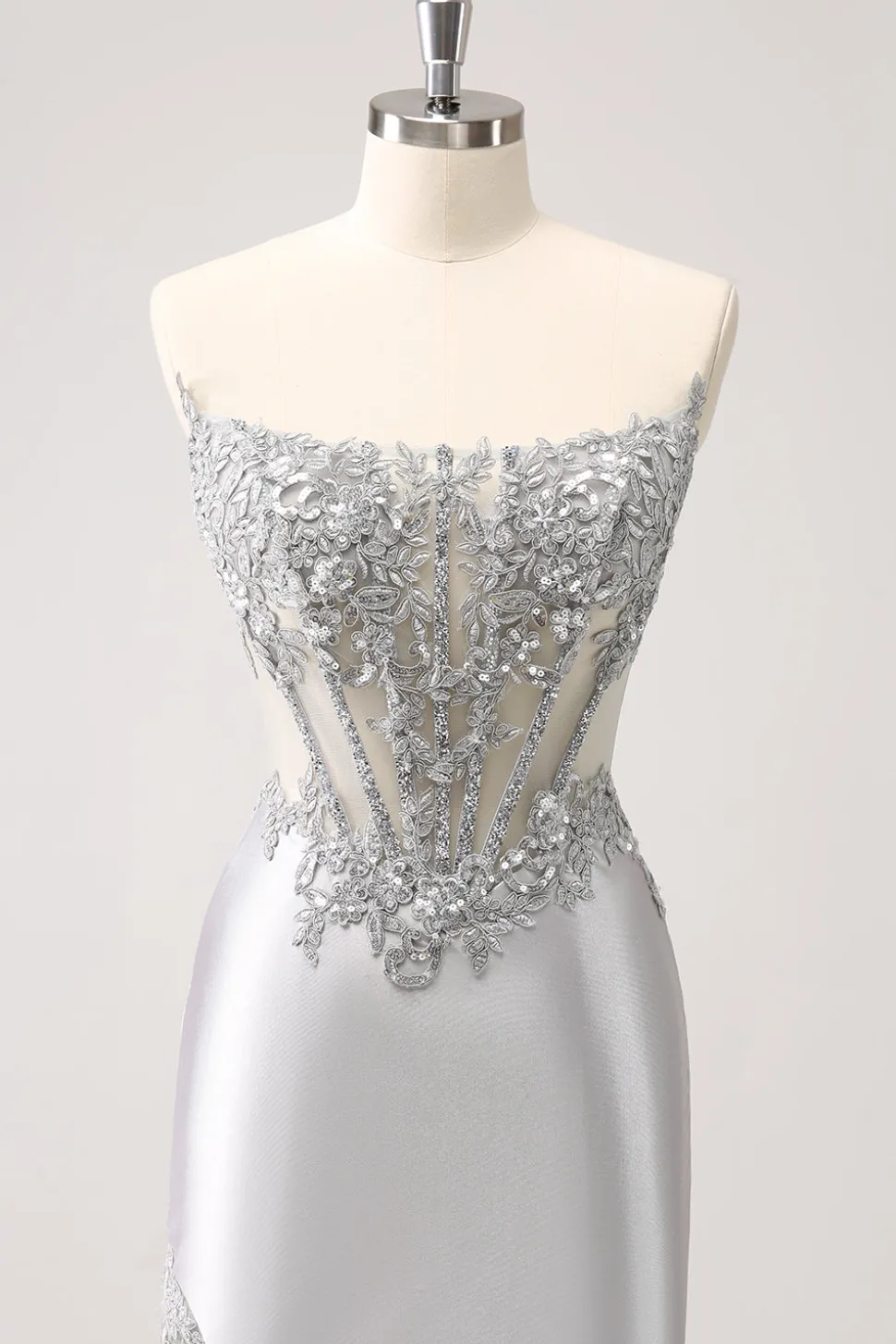 Prata Strapless Sequins Corset Apertado Homecoming Dress