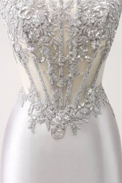 Prata Strapless Sequins Corset Apertado Homecoming Dress