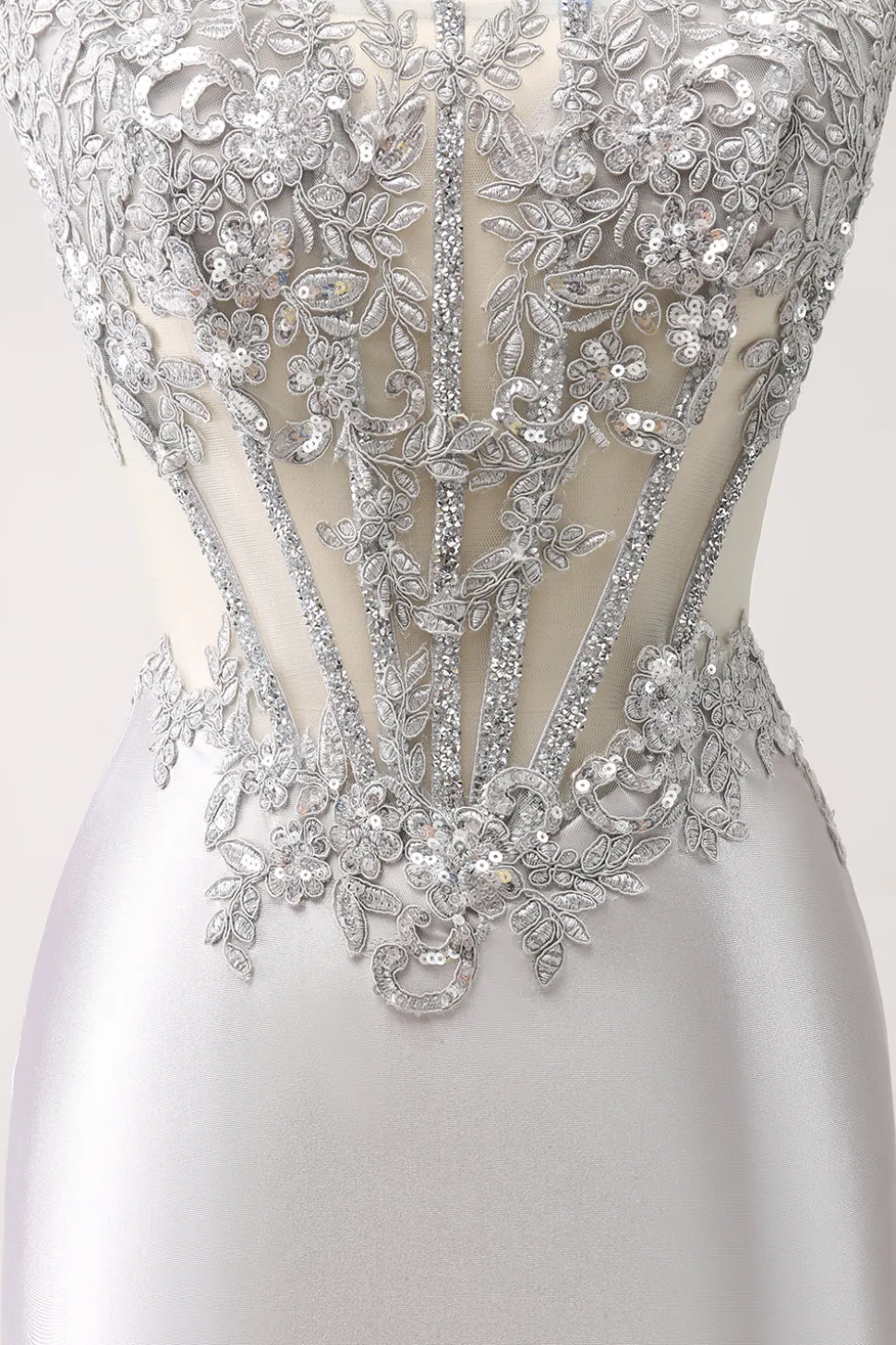 Prata Strapless Sequins Corset Apertado Homecoming Dress