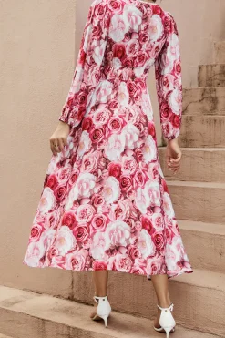 Pregueado estampa floral smockado decote em v sem mangas vestido linha-a tecido de seda midi vestido