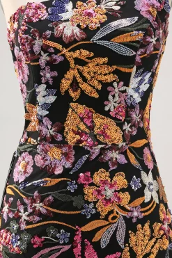 Preo Flores BodyconUm OmbroOne shoulder Mini Vestido Cocktail