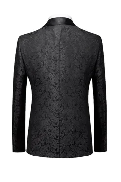 Preto 3 Peça Jacquard Xaile Lapela Homens Prom Suits