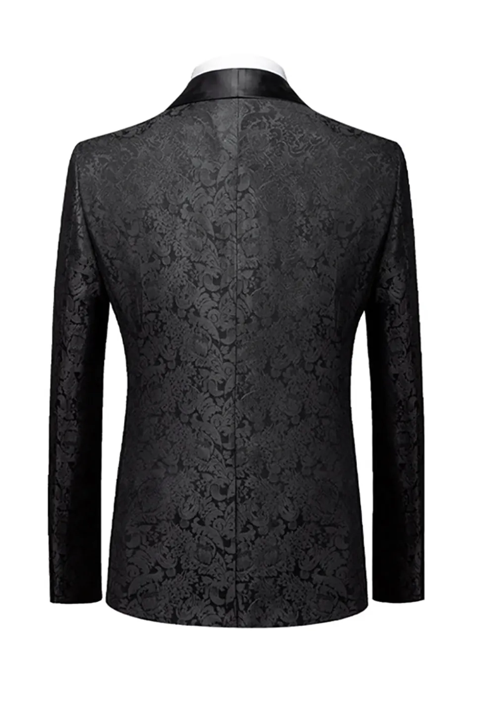 Preto 3 Peça Jacquard Xaile Lapela Homens Prom Suits