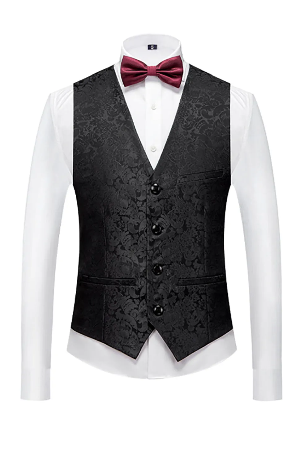 Preto 3 Peça Jacquard Xaile Lapela Homens Prom Suits