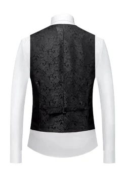 Preto 3 Peça Jacquard Xaile Lapela Homens Prom Suits