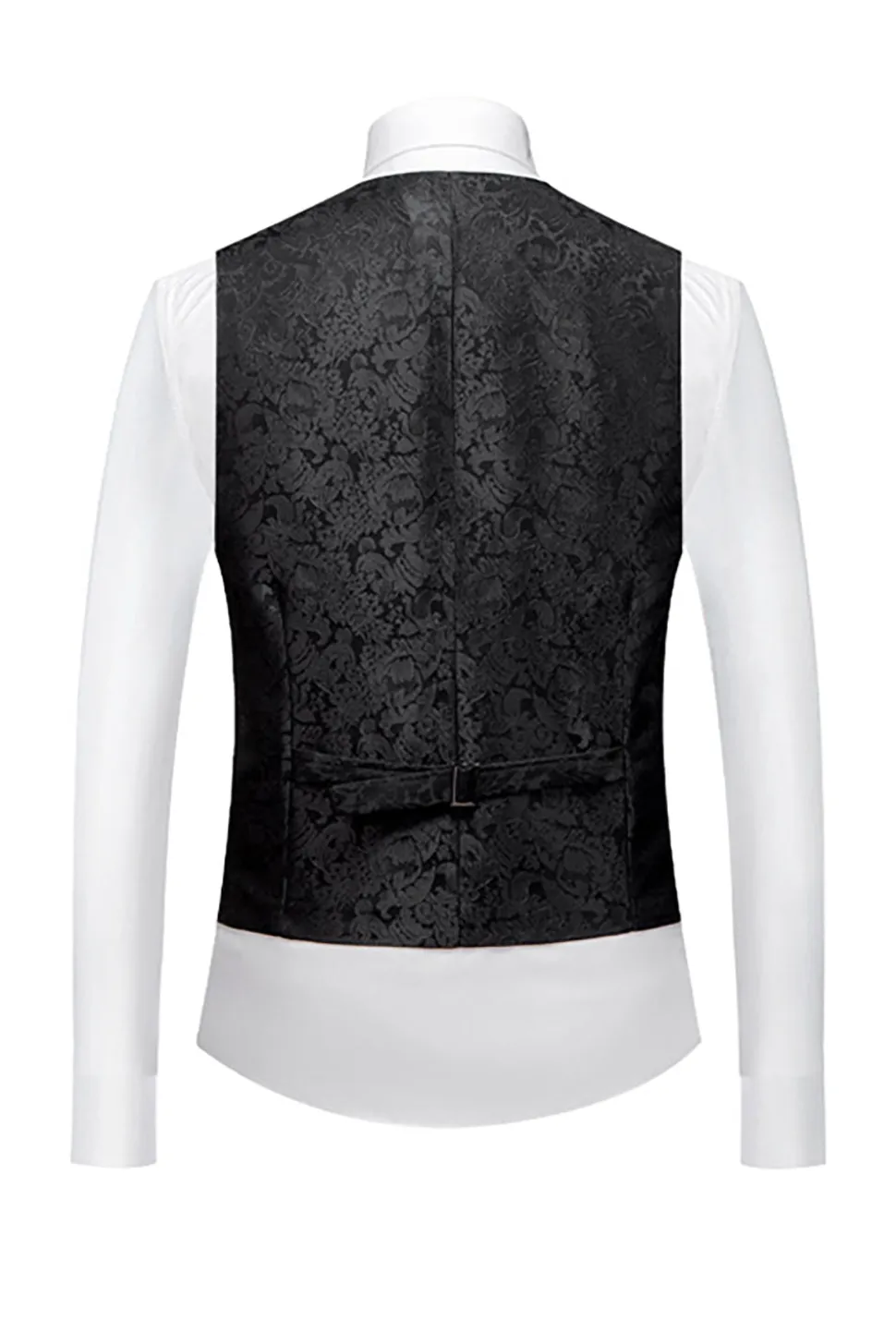 Preto 3 Peça Jacquard Xaile Lapela Homens Prom Suits