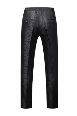 Preto 3 Peça Jacquard Xaile Lapela Homens Prom Suits