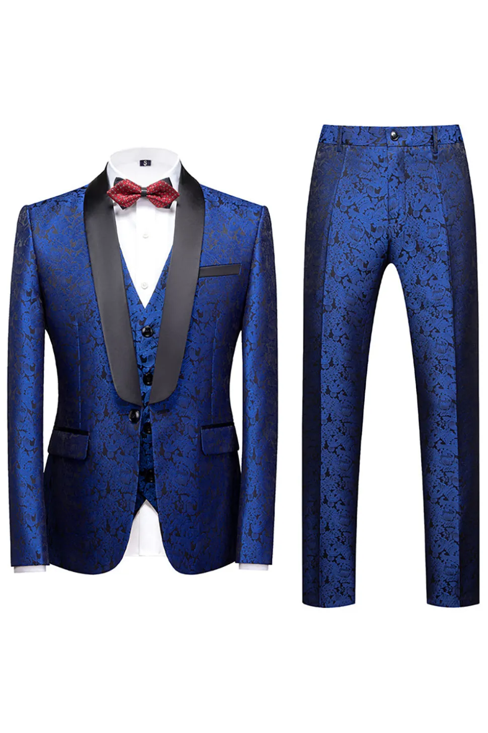 Preto 3 Peça Jacquard Xaile Lapela Homens Prom Suits