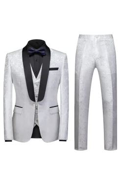 Preto 3 Peça Jacquard Xaile Lapela Homens Prom Suits