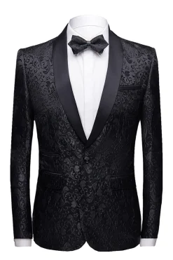 Preto 2 Peças Jacquard Masculino Fatos de Casamento