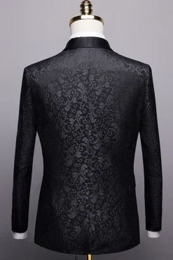 Preto 2 Peças Jacquard Masculino Fatos de Casamento