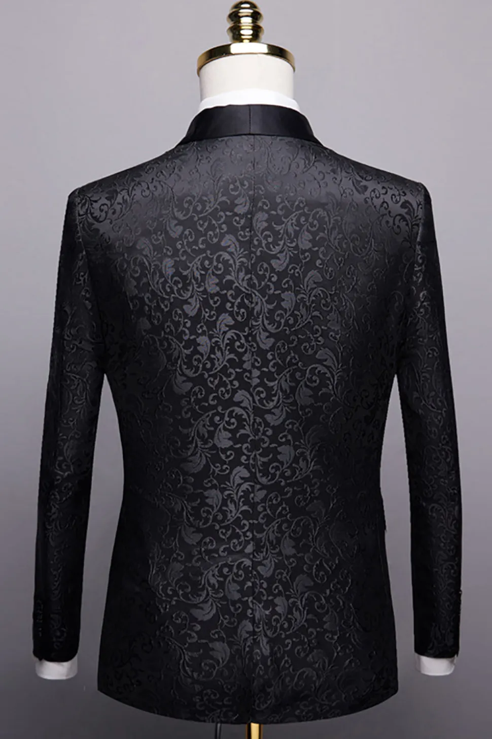 Preto 2 Peças Jacquard Masculino Fatos de Casamento