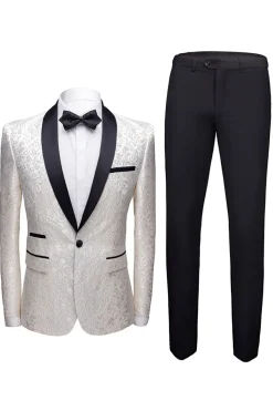 Preto 2 Peças Jacquard Masculino Fatos de Casamento