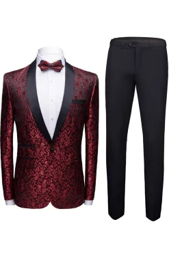 Preto 2 Peças Jacquard Masculino Fatos de Casamento