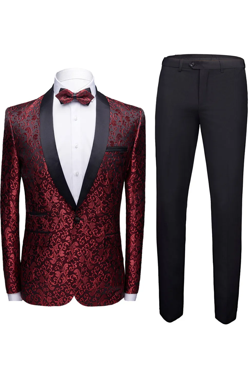 Preto 2 Peças Jacquard Masculino Fatos de Casamento