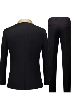 Preto 3 Peças Lapela Shawl Terno Masculino
