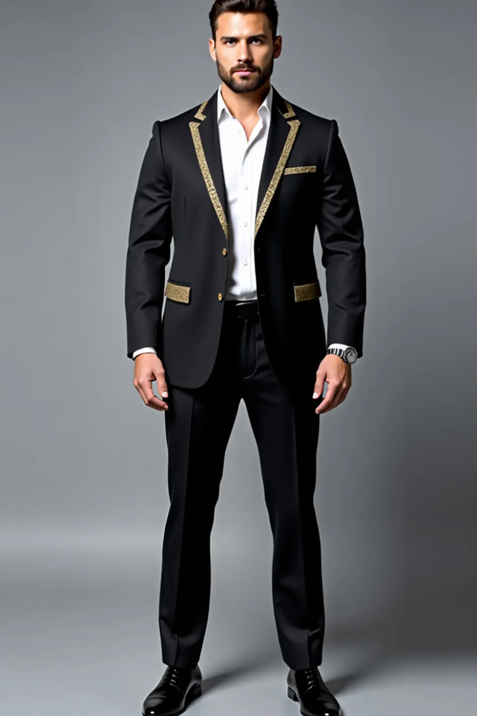 Preto 2 Peças Notched Lapel Fato Homem