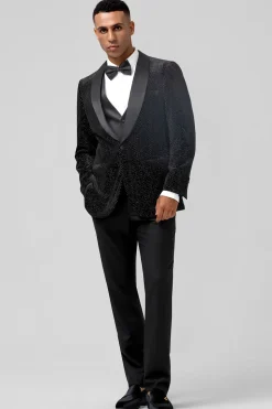 Preto 3 peças xaile lapela um botão ternos de casamento masculino