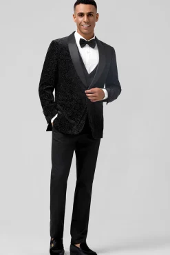 Preto 3 peças xaile lapela um botão ternos de casamento masculino