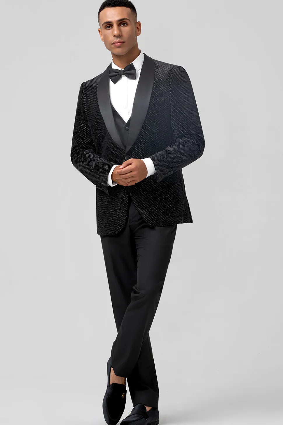 Preto 3 peças xaile lapela um botão ternos de casamento masculino