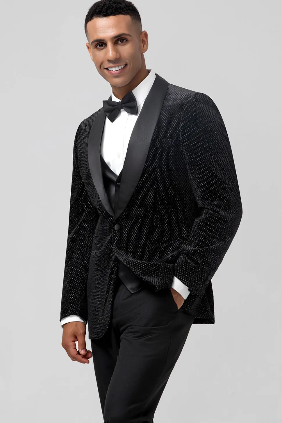 Preto 3 peças xaile lapela um botão ternos de casamento masculino