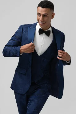 Preto 3 Piece Pico Lapela Jacquard Um Botão Homens Prom Suits