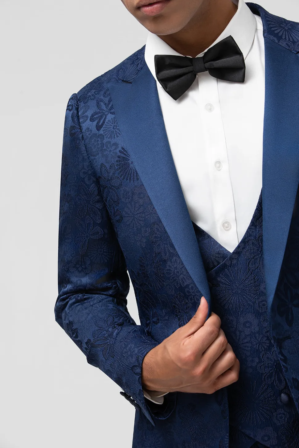 Preto 3 Piece Pico Lapela Jacquard Um Botão Homens Prom Suits