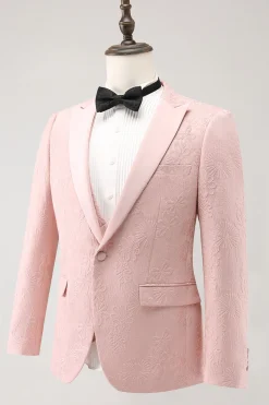 Preto 3 Piece Pico Lapela Jacquard Um Botão Homens Prom Suits