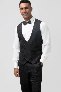 Preto 3 Piece Pico Lapela Jacquard Um Botão Homens Prom Suits
