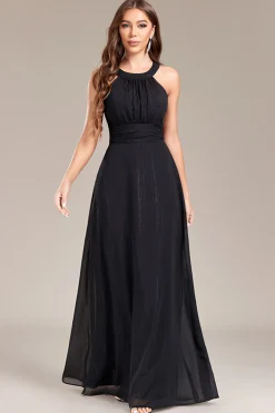 Preto A Line Halter Long Prom Dress com Costas Abertas