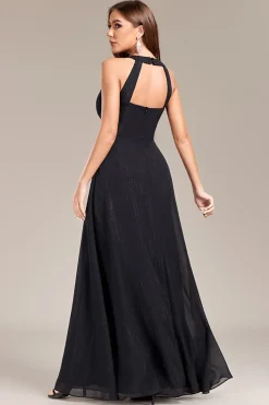 Preto A Line Halter Long Prom Dress com Costas Abertas