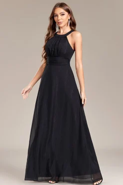 Preto A Line Halter Long Prom Dress com Costas Abertas
