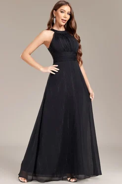 Preto A Line Halter Long Prom Dress com Costas Abertas